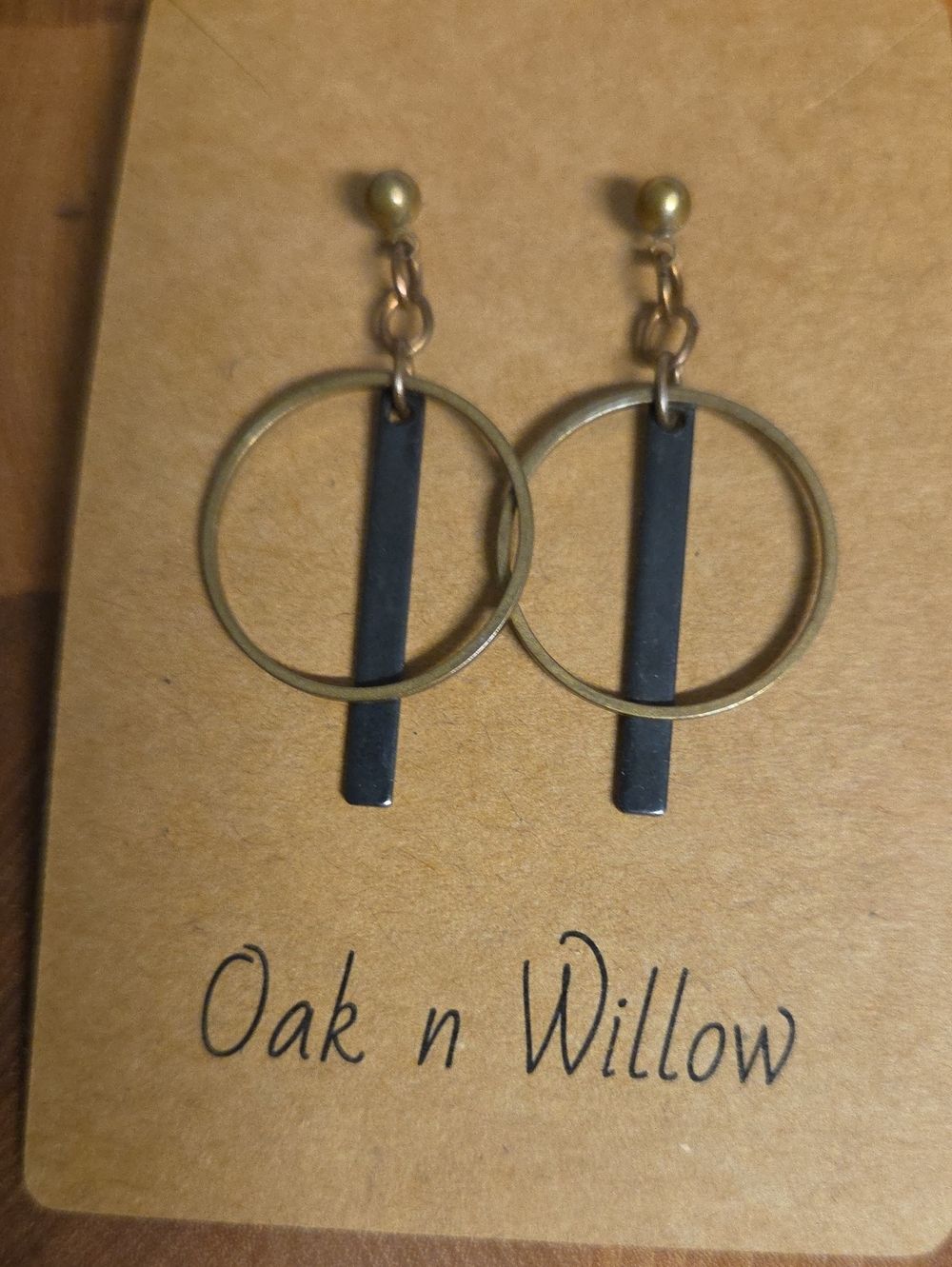 Black and Gold Hoop Bar Drop Earrings